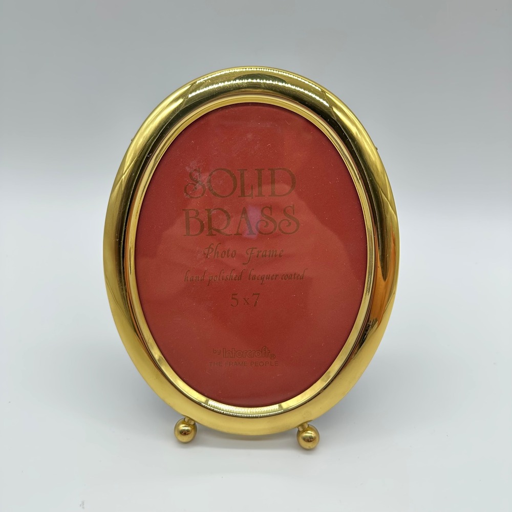 Vintage Solid Brass Gold Oval Picture Frame Footed / Easel Standing 5"X7"
